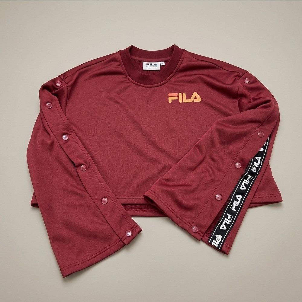 FILA Aurora Flare Sleeve Crop Top Womens Small Red Snap Tearaway Sweatshirt